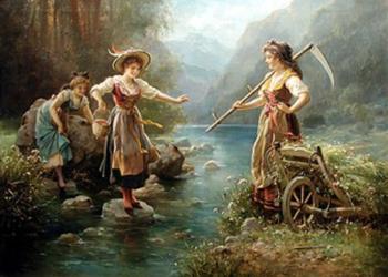 Hans Zatzka : Across a stream